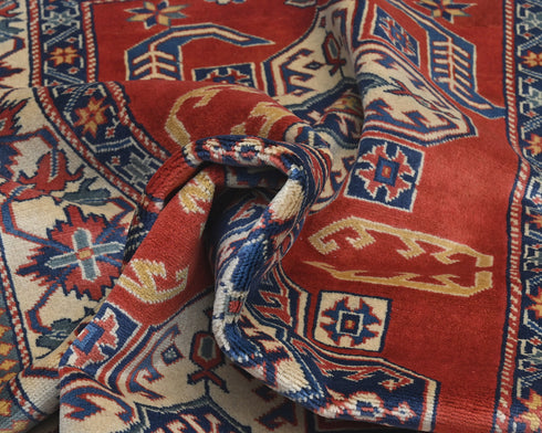 4x6 Feet Shirvan Red Afghan Hand Knotted Geometric Wool Area Rug